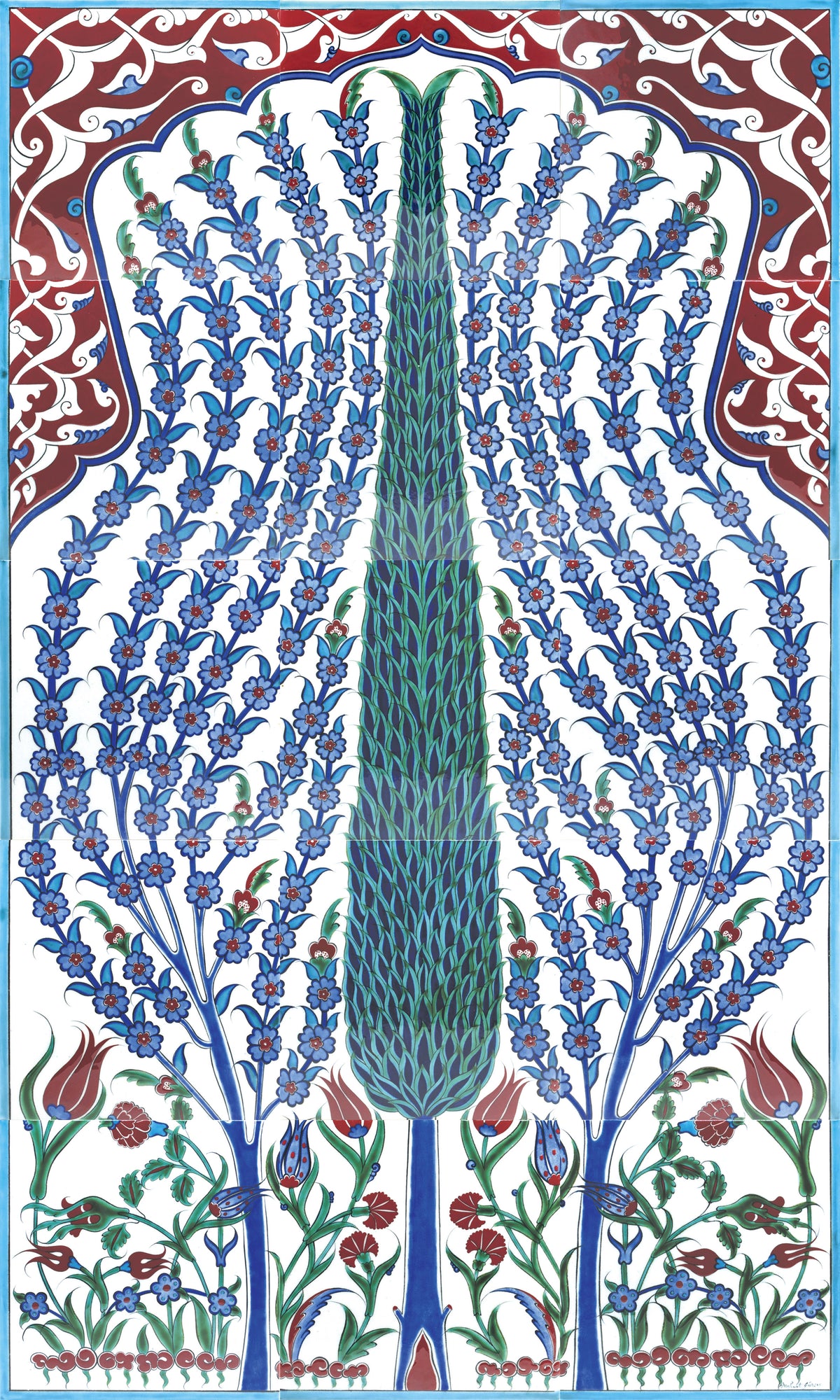 GREEN TREE OF LIFE IZNIK TILE PANEL 60 x 100 cm