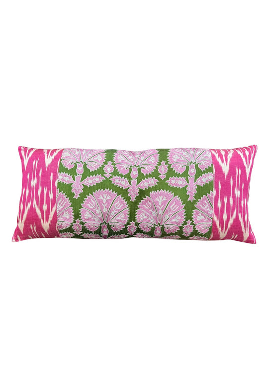 GREEN & PINK SUZANI & IKAT CUSHION 6669