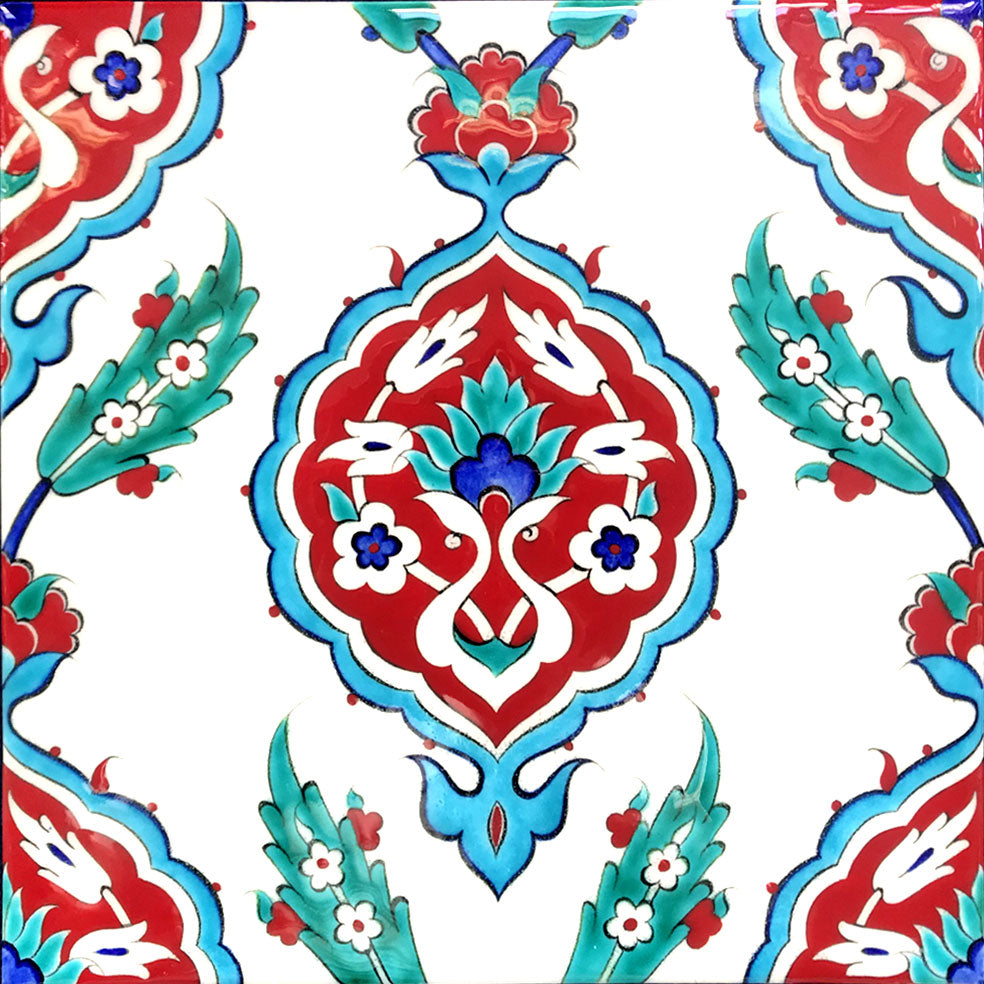 CORAL RED & TURQUOISE IZNIK TILE